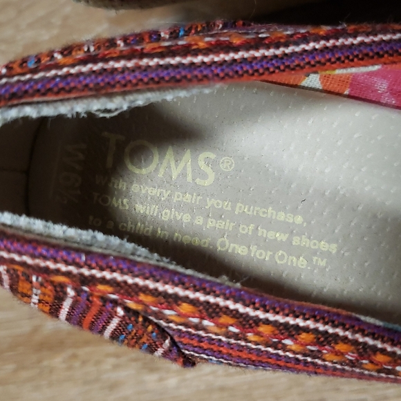 (6.5W) Toms Classic Canvas Peep Toe Wedge Colorful Bohemian Vacation Beach - Picture 4 of 12